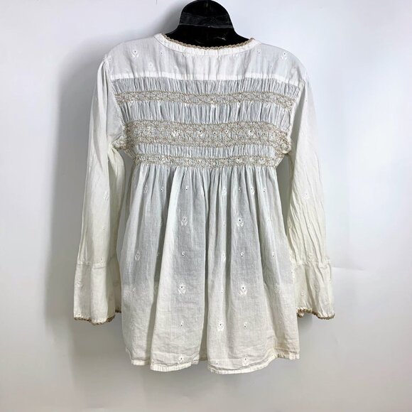 Odd Molly I Speak Heart Women's Boho Peasant Front Tie Long Sleeve Top Size L - Picture 2 of 13